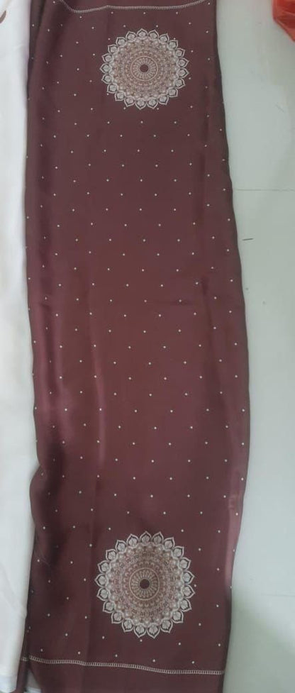 Satin Silk Printed Kaftan Saree | Includes Unstitched Blouse – Elegant & Flowing