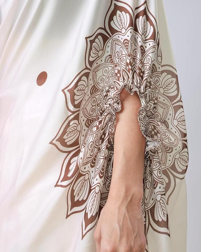 Satin Silk Printed Kaftan Saree | Includes Unstitched Blouse – Elegant & Flowing