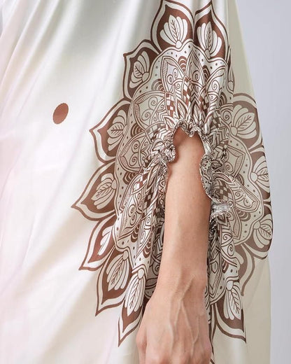 Satin Silk Printed Kaftan Saree | Includes Unstitched Blouse – Elegant & Flowing