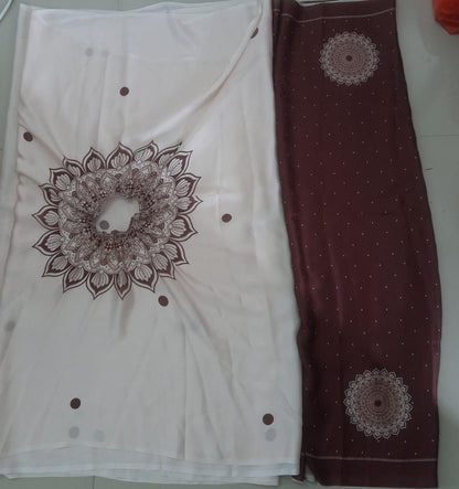 Satin Silk Printed Kaftan Saree | Includes Unstitched Blouse – Elegant & Flowing