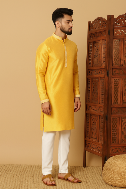 Men’s Jacquard Kurta Pyjama Set | Solid Design – Elegant & Comfortable